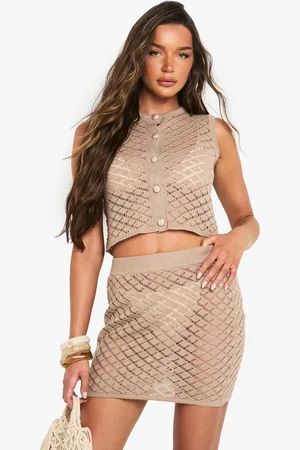 Boohoo Ensemble En Crochet Avec Crop Top Boutonné Et Mini,Jupe
