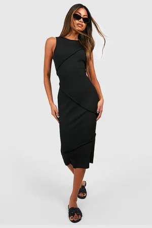 Boohoo Robe Mi,Longue Côtelée À Coutures Apparentes