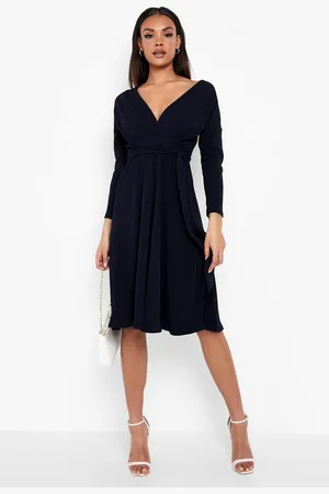 Boohoo Robe Patineuse Mi,Longue À Épaules Dénudées