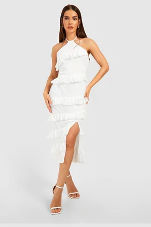 Boohoo Robe Mi,Longue Dos Nu À Volants