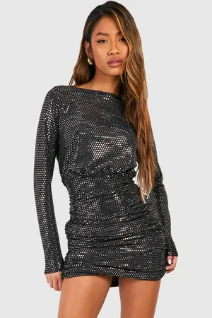 Boohoo Robe Mi,Longue Pailletée À Col Montant