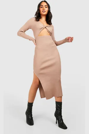 Boohoo Robe Mi,Longue Nouée À Découpes