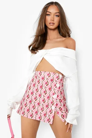 Boohoo Mini,Jupe Boutonnée À Imprimé Rétro