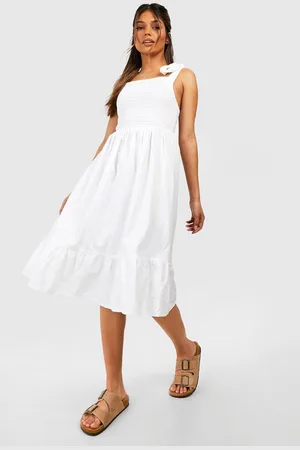 Boohoo Robe Mi Longue Froncée À Bretelles Nouées
