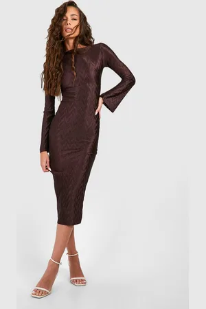 Boohoo Robe Mi,Longue Plissée À Manches Évasées