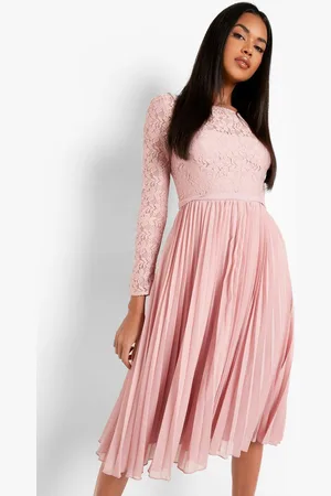 Boohoo Robe Mi,Longue En Dentelle Effet Plissé