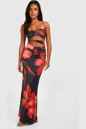 Boohoo Robe Longue Imprimée À Découpes Et Détails Dorés