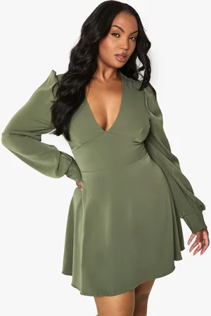 Boohoo Grande Taille,Robe Patineuse Longue À Manches Longues