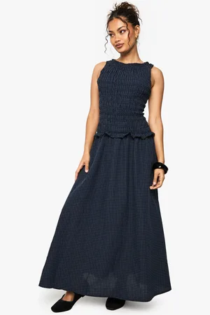 Boohoo Robe Mi,Longue Froncée À Taille Basse Et Carreaux