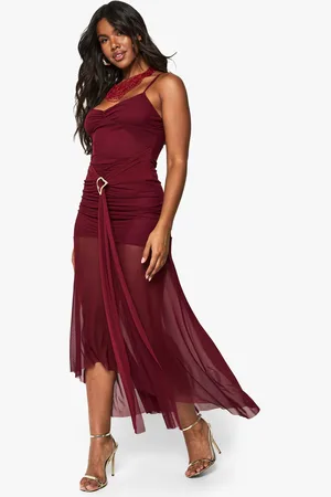 Boohoo Robe Mi,Longue Froncée En Mesh