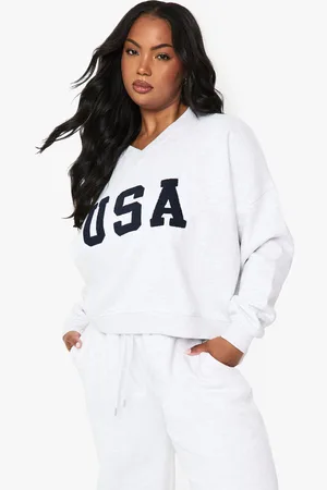 Boohoo Grande Taille,Sweat Oversize À Col V Et Imprimé Usa