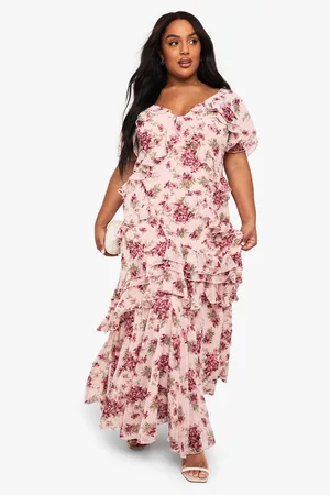 Boohoo Grande Taille,Robe Longue Fleurie À Volants