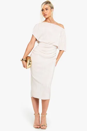Boohoo Robe Mi,Longue Plissée À Épaules Dénudées