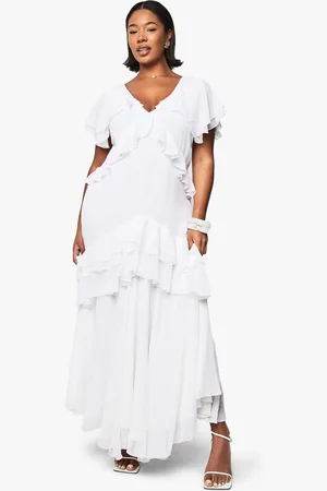 Boohoo Grande Taille,Robe Longue Plumetis À Volants