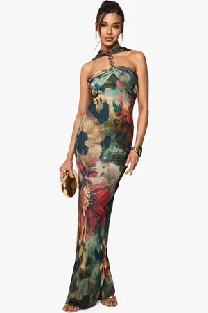 Boohoo Robe Longue Fleurie À Dos Nu Et Chaîne