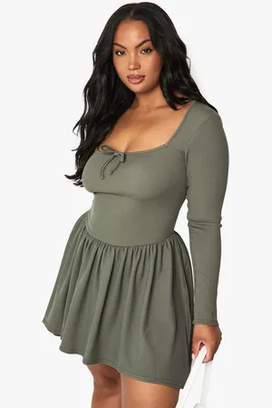 Boohoo Grande Taille,Robe Patineuse Côtelée À Nœud