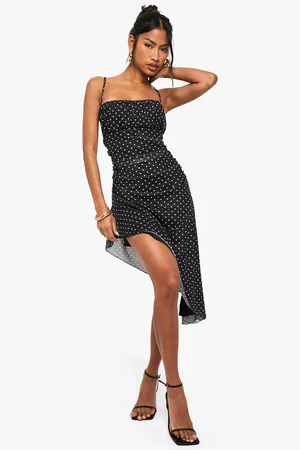 Boohoo Polka Dot Mesh Asymmetric Hen Mini Dress