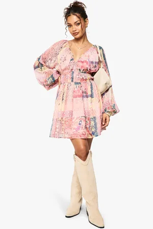 Boohoo Robe Courte À Manches Froncées Et Imprimé Cachemire