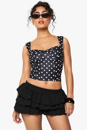 Boohoo Corset À Pois Et Manches Longues