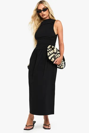 Boohoo Robe Mi,Longue Froncée Sans Manches