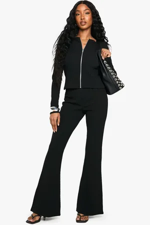 Boohoo Ensemble Avec Top Côtelé Zippé Et Pantalon Flare