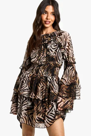 Boohoo Robe Courte À Volants Et Imprimé Zèbre