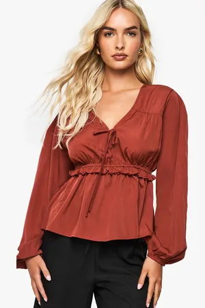 Boohoo Blouse Péplum Nouée Tissée