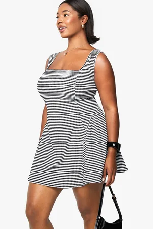 Boohoo Grande Taille,Robe Patineuse Volumineuse À Imprimé Vichy
