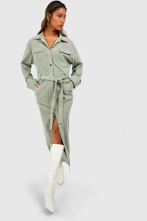 Boohoo Robe Chemise Côtelée À Ceinture