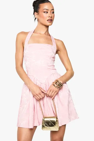 Boohoo "Tall" Halter Jaquard Square Neck Skater Dress