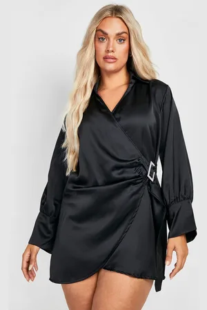 Boohoo Grande Taille,Robe Chemise Portefeuille Satinée À Strass