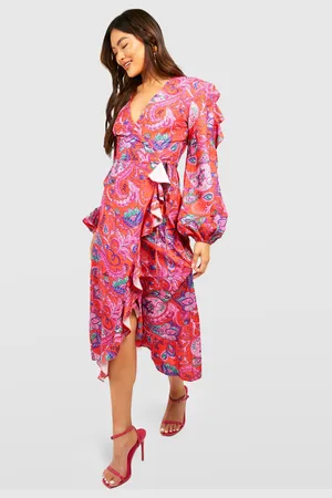 Boohoo Robe Mi,Longue À Volants Et Imprimé Cachemire