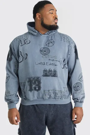 Boohoo Grande taille - Sweat à capuche oversize délavé à imprimé graffiti homme - - XXXXL