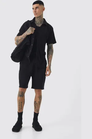 Boohoo Tall - Ensemble en tissu éponge avec chemise, short et tote bag homme - - S