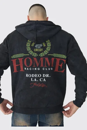Boohoo Tall - Sweat à capuche oversize zippé délavé à slogan Racing homme - - M