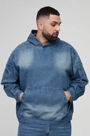 Boohoo Grande taille - Sweat à capuche en jean à slogan Biker homme - - XXXL