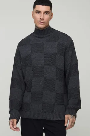 Boohoo Tall - Pull oversize à col montant à carreaux homme - - 2XL
