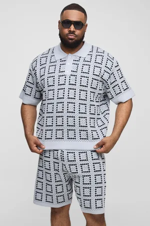 Boohoo Grande taille - Ensemble en crochet avec polo et short homme - - 2XL