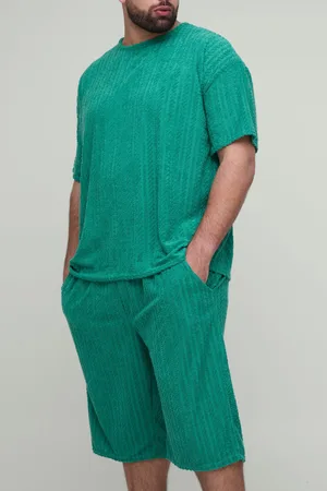 Boohoo Grande taille - Ensemble oversize en tissu éponge à motif jacquard avec t-shirt et short homme - - 2XL