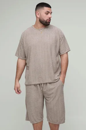 Boohoo Grande taille - Ensemble oversize en tissu éponge à motif jacquard avec t-shirt et short homme - - 2XL