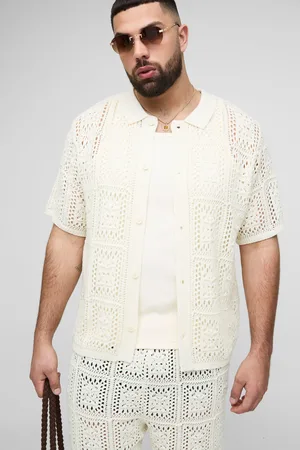 Boohoo Grande taille - Ensemble avec chemise en crochet et short homme - - 2XL
