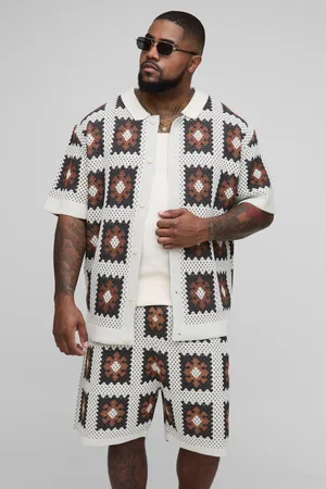 Boohoo Grande taille - Ensemble avec chemise en crochet et short homme - - 2XL