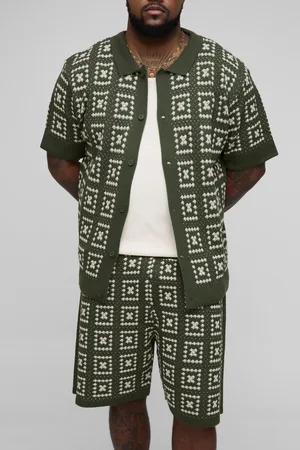 Boohoo Grande taille - Ensemble avec chemise en crochet et short homme - - 2XL