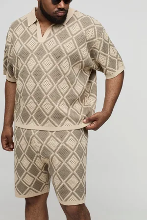 Boohoo Grande taille - Ensemble en crochet avec polo et short homme - - 2XL