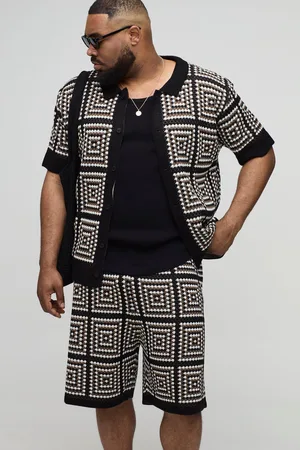 Boohoo Grande taille - Ensemble avec chemise en crochet et short homme - - 2XL