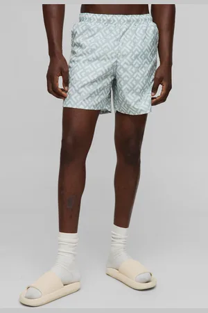Boohoo Short de bain mi-long à imprimé géométrique homme - - S