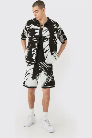Boohoo Ensemble à imprimé abstrait avec chemise et short homme - - M