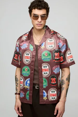 Boohoo Chemise oversize satinée imprimée à manches courtes homme - - S