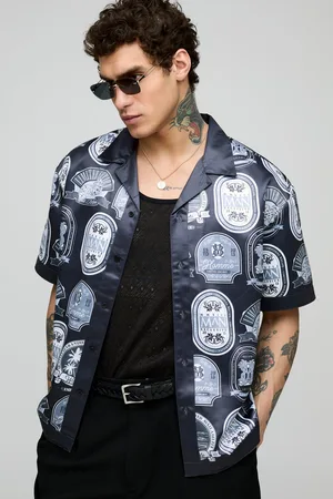 Boohoo Chemise oversize satinée imprimée à manches courtes homme - - M