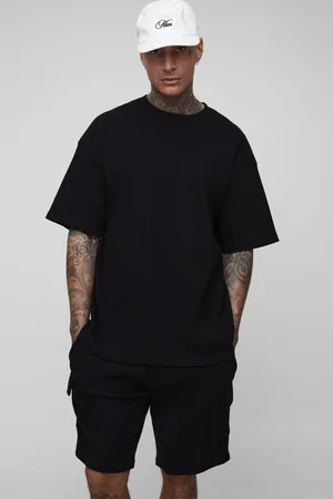 Boohoo Tall - Ensemble oversize en tissu gaufré avec t-shirt et short cargo homme - - 2XL